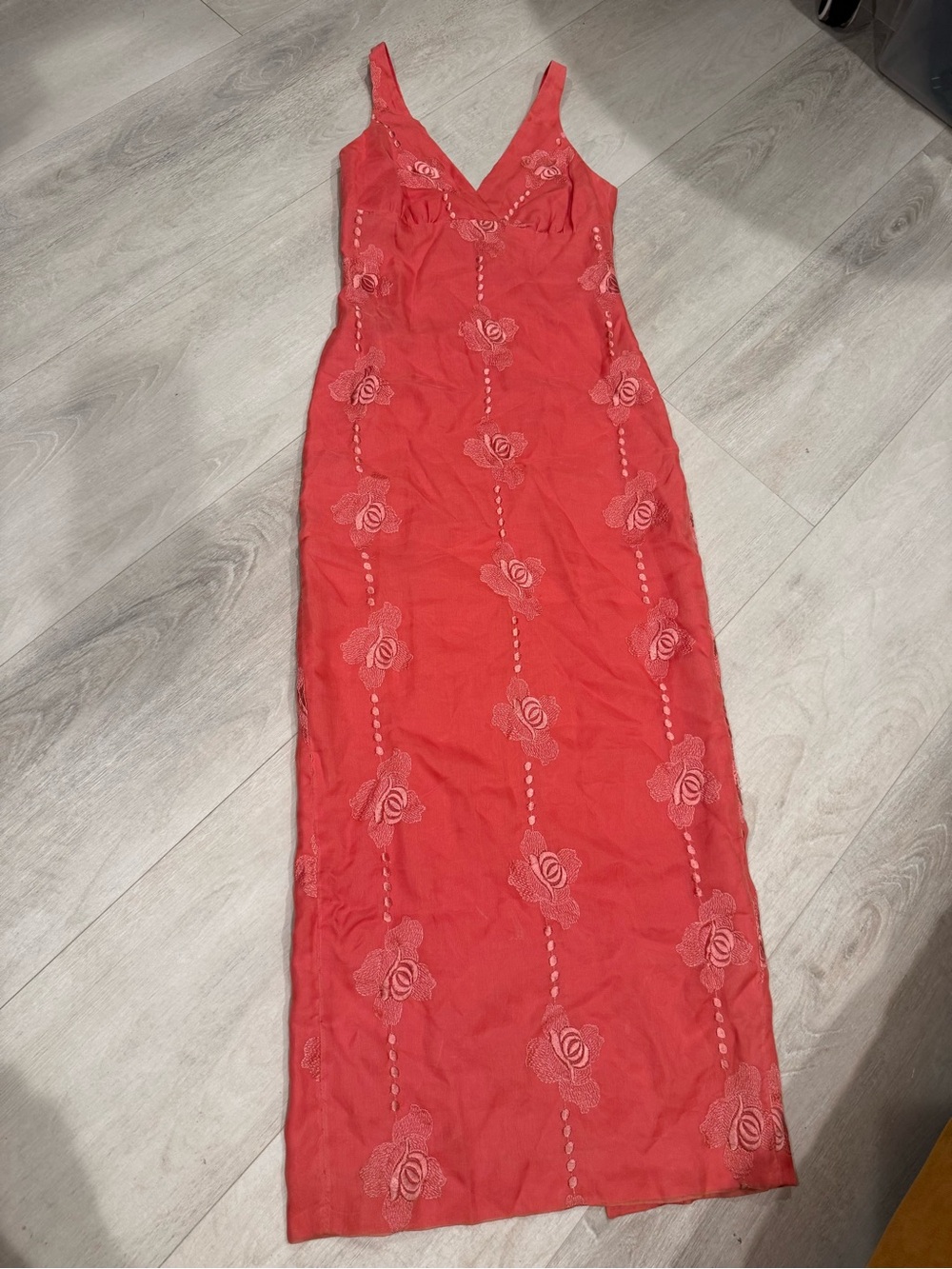 Tocca coral pink Floral Embroidered Maxi Dress 100% silk